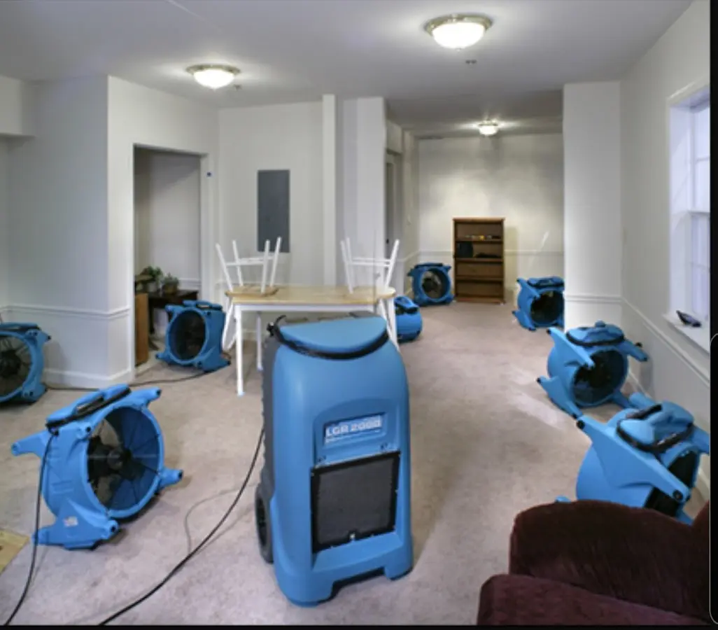 Air movers and dehumidifier setup for Water Damage Restoration in Harrisonville